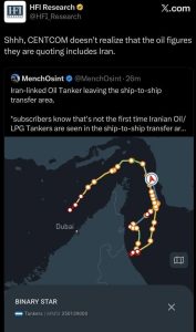 Satellite images released by an online account showing the transport of oil by Iranian tankers.